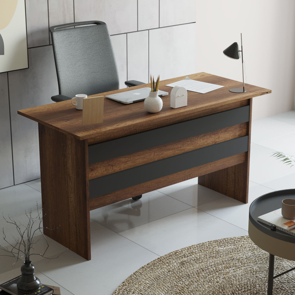 Prescott Wooden Computer Desk with Coffee Table Set in Walnut and Anthracite