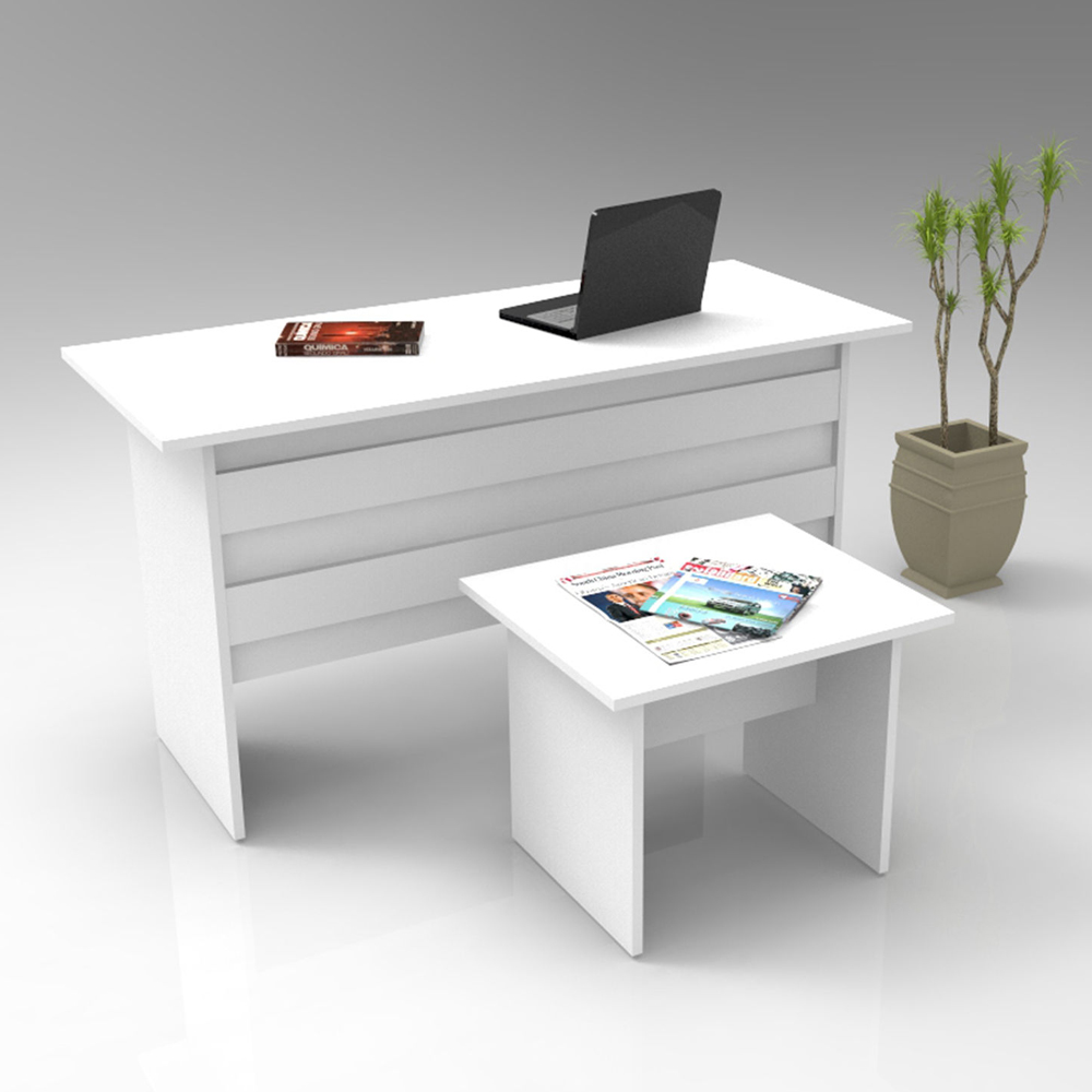 Prescott Wooden Computer Desk with Coffee Table Set in White
