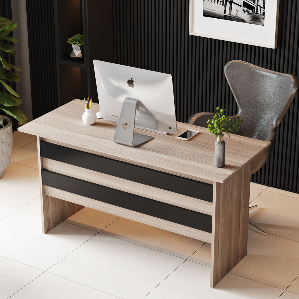 Prescott Wooden Corner Computer Desk with Coffee Table Set in Oak and Black