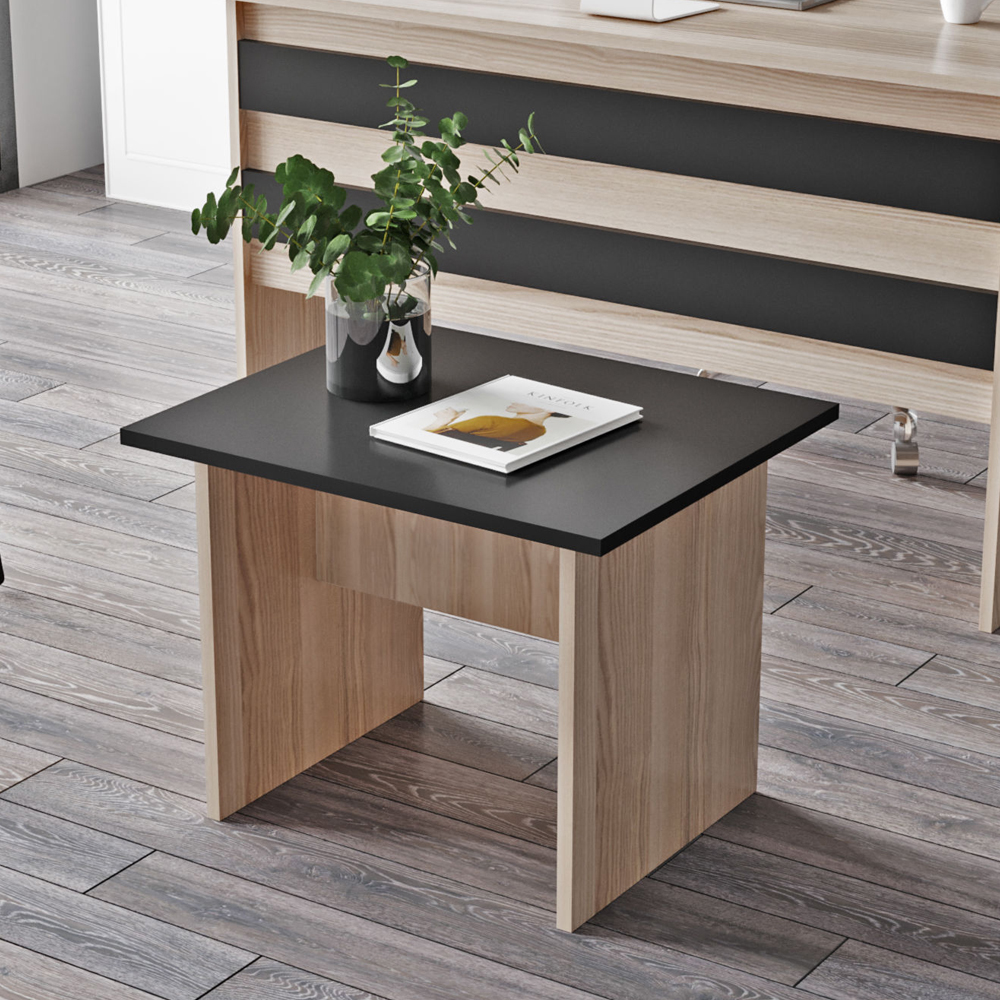 Prescott Wooden Corner Computer Desk with Coffee Table Set in Oak and Black