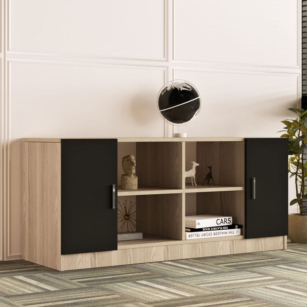 Prescott Wooden Corner Computer Desk with Coffee Table Set in Oak and Black