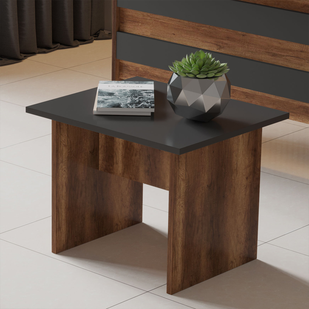 Prescott Wooden Corner Computer Desk with Coffee Table Set in Walnut and Anthracite