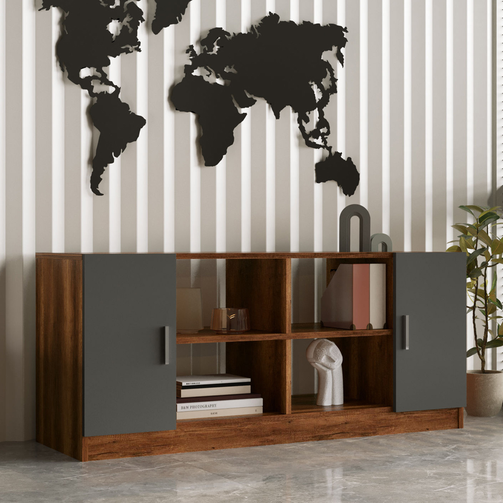 Prescott Wooden Corner Computer Desk with Coffee Table Set in Walnut and Anthracite