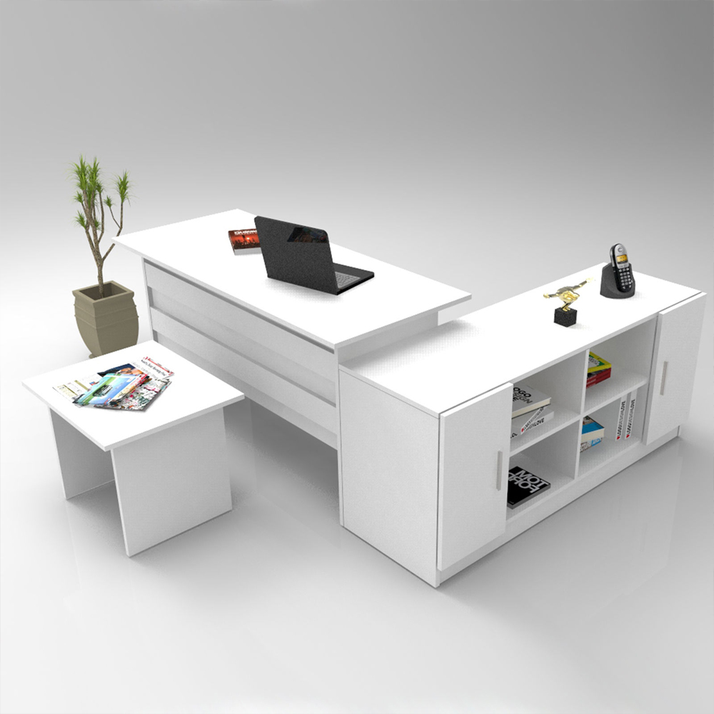 Prescott Wooden Corner Computer Desk with Coffee Table Set in White
