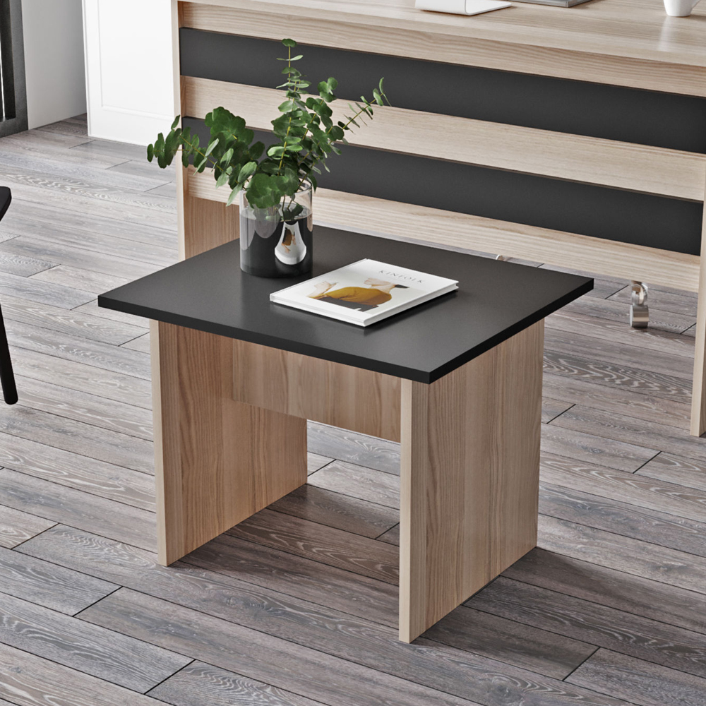 Prescott Wooden Corner Executive Office Furniture Set with Bookcase in Oak and Black
