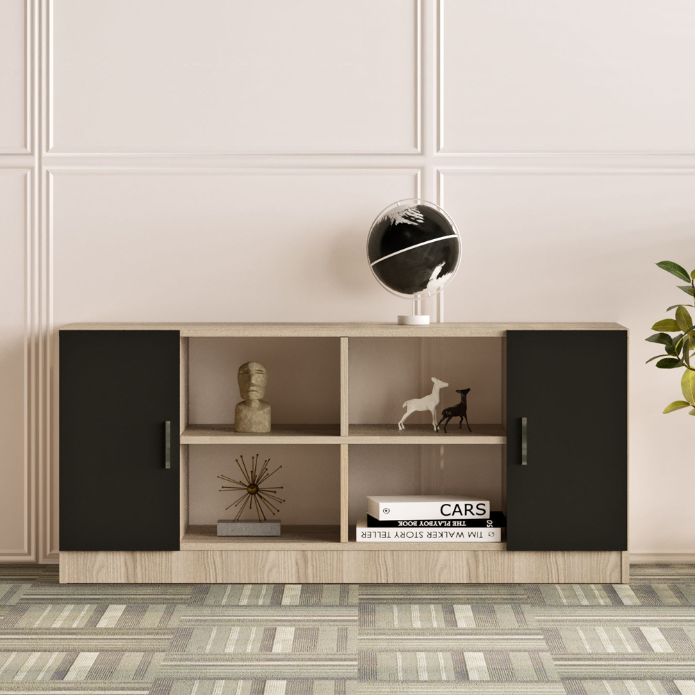 Prescott Wooden Corner Executive Office Furniture Set with Bookcase in Oak and Black
