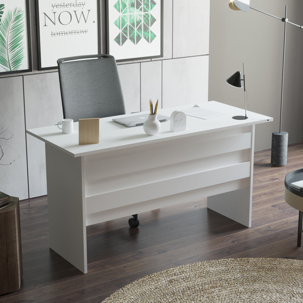 Prescott Wooden Corner Executive Office Furniture Set with Bookcase in White