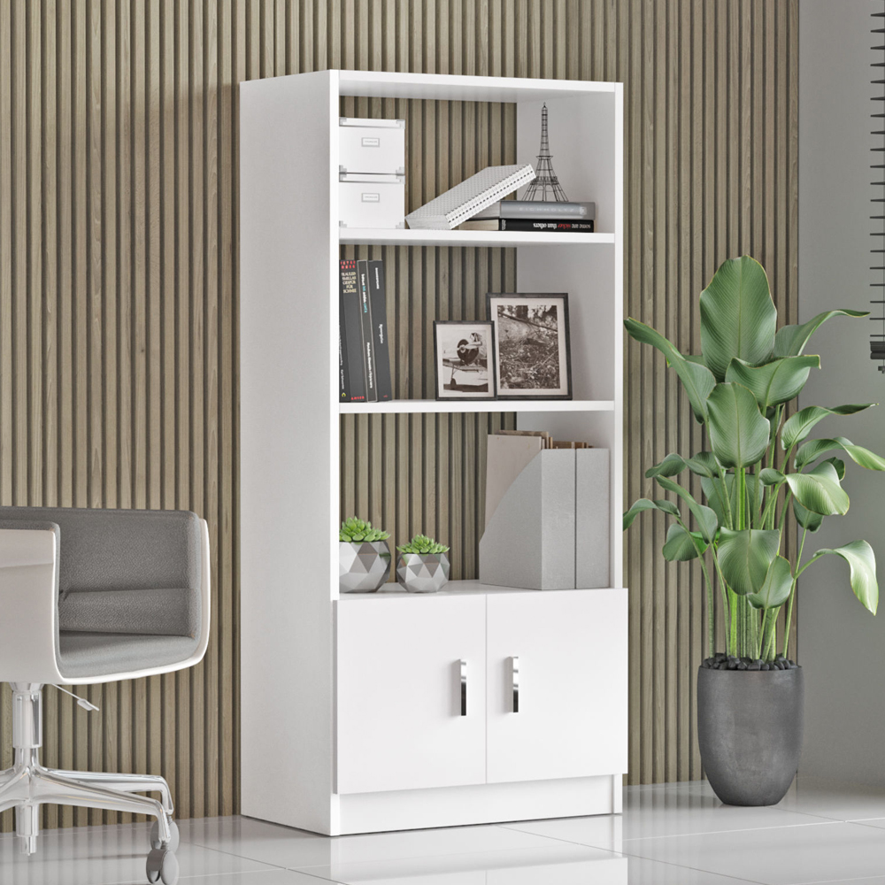 Prescott Wooden Corner Executive Office Furniture Set with Bookcase in White