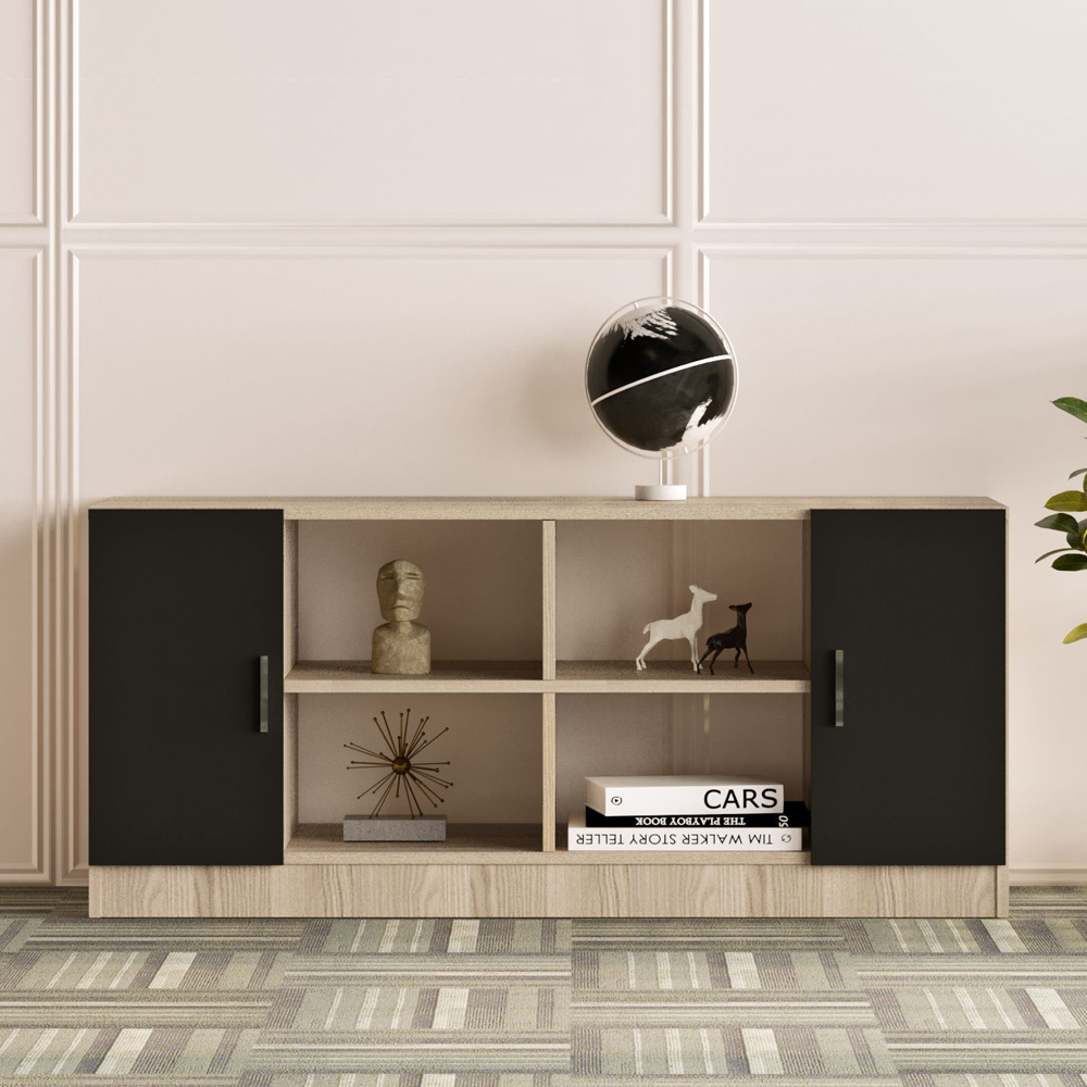 Prescott Wooden Corner Executive Office Furniture Set in Oak and Black