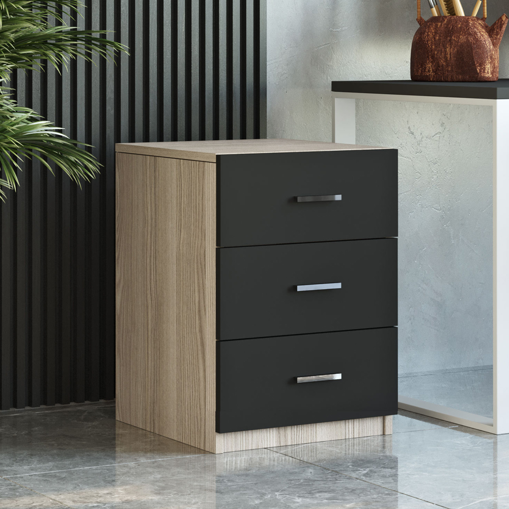 Prescott Wooden Corner Executive Office Furniture Set with Storage Cabinet in Oak and Black