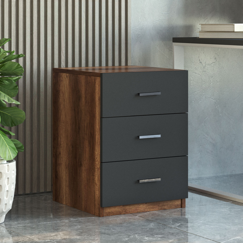 Prescott Wooden Corner Executive Office Furniture Set with Storage Cabinet in Walnut and Anthracite