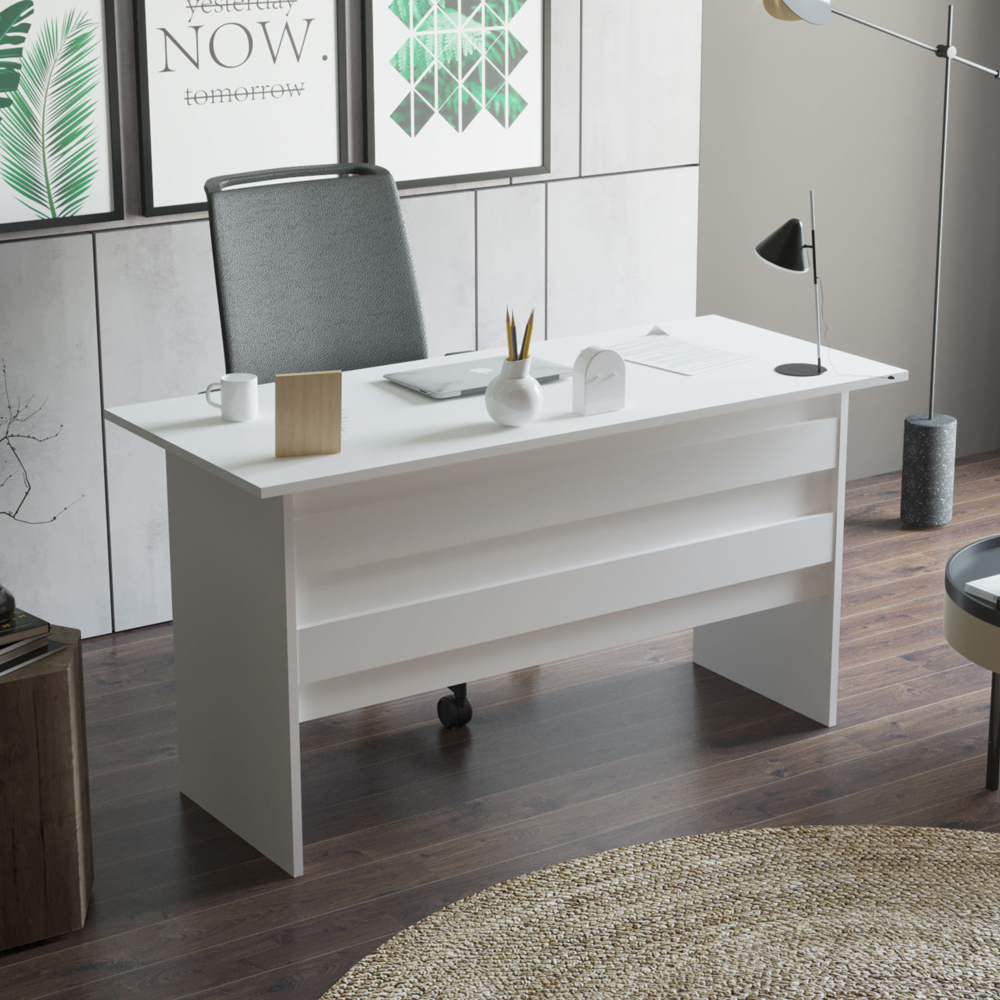 Prescott Wooden Corner Executive Office Furniture Set with Storage Cabinet in White