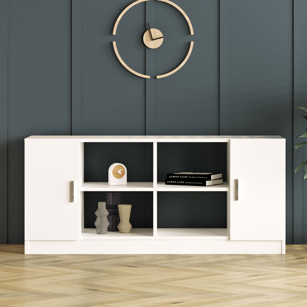 Prescott Wooden Corner Executive Office Furniture Set with Storage Cabinet in White