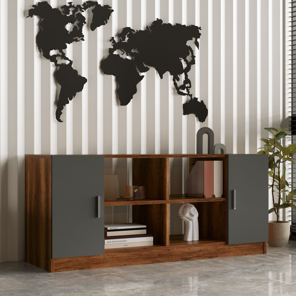 Prescott Wooden Corner Executive Office Furniture Set in Walnut and Anthracite