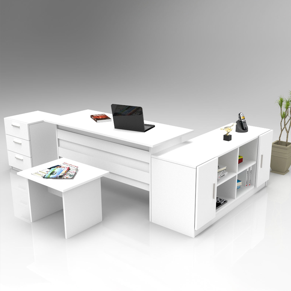 Prescott Wooden Corner Executive Office Furniture Set in White