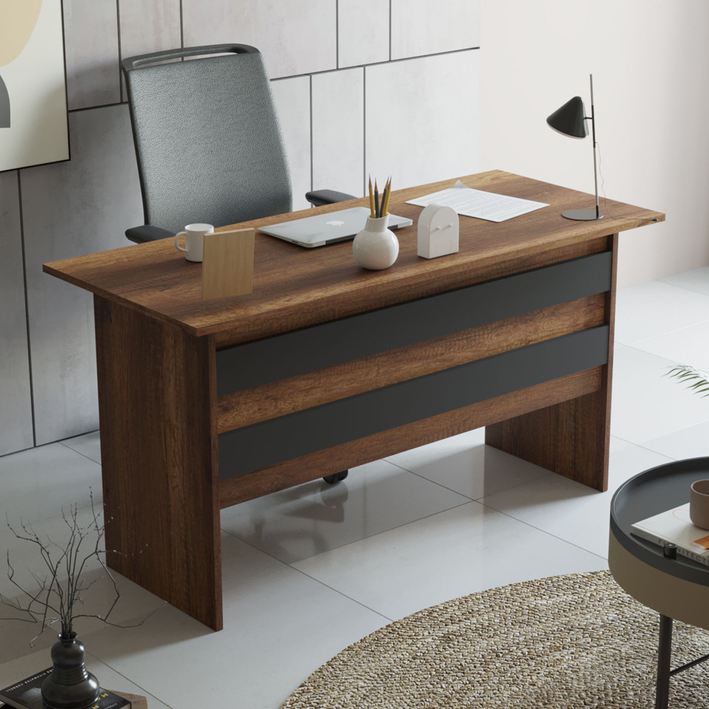 Prescott Wooden Executive Office Furniture Set with Bookcase in Walnut and Anthracite