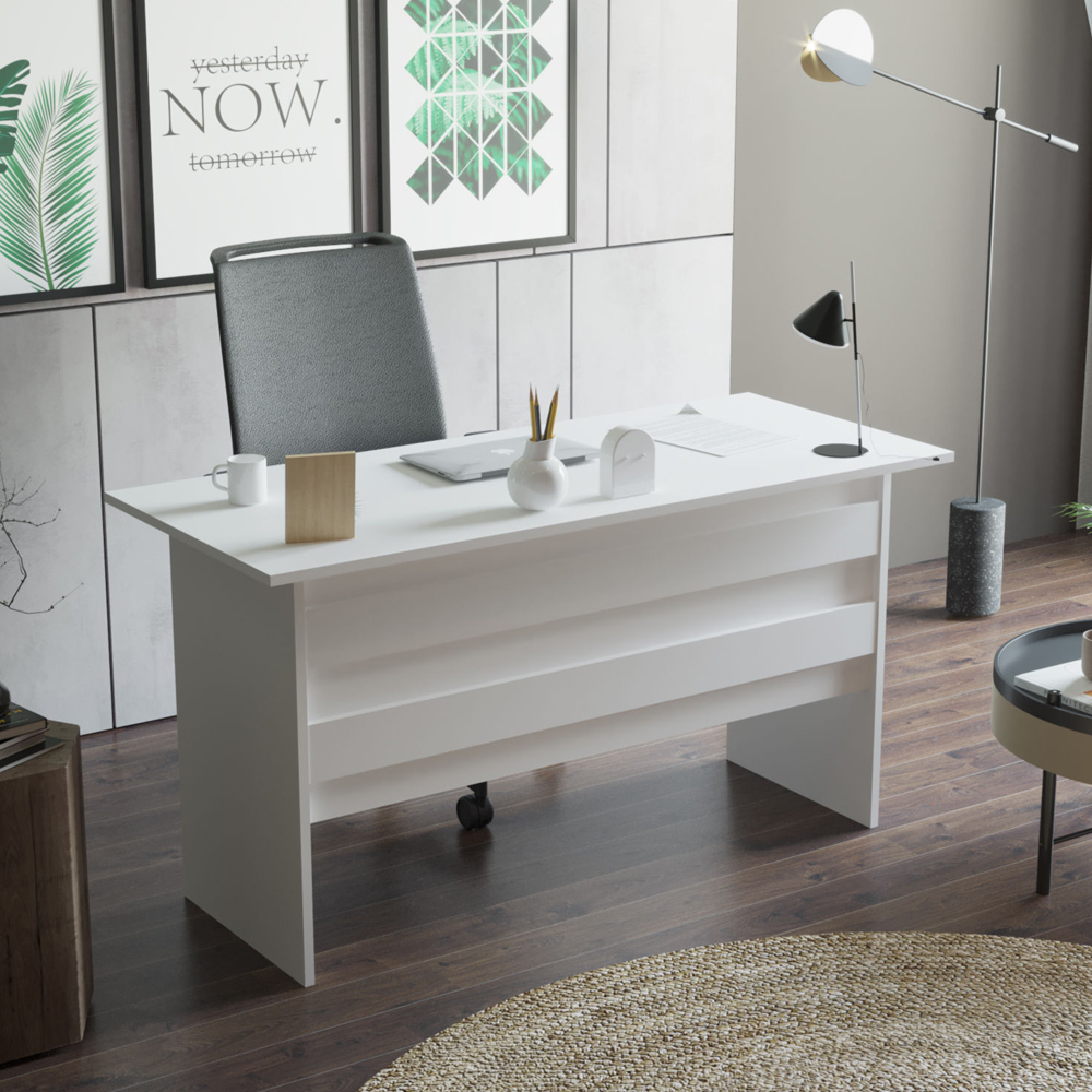 Prescott Wooden Executive Office Furniture Set with Bookcase in White
