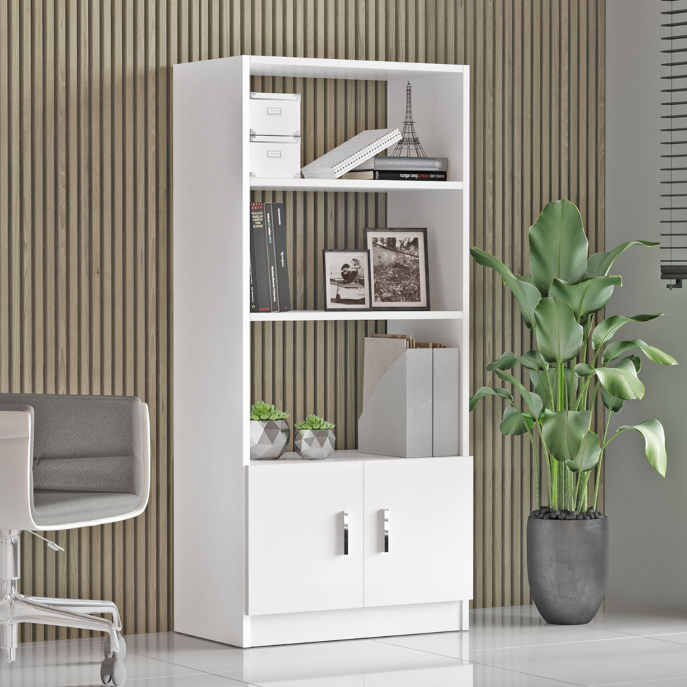 Prescott Wooden Executive Office Furniture Set with Bookcase in White