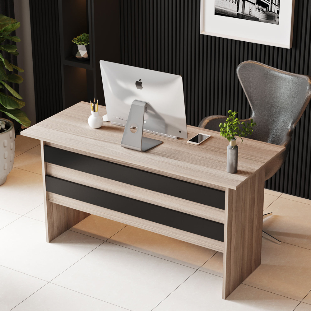 Prescott Wooden Executive Office Furniture Set with Coffee Table in Oak and Black