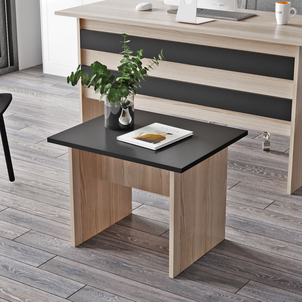Prescott Wooden Executive Office Furniture Set with Coffee Table in Oak and Black