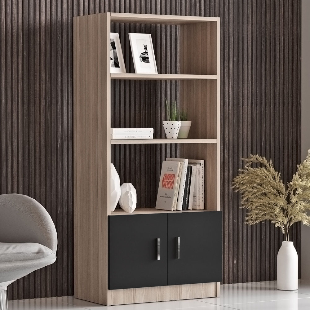 Prescott Wooden Executive Office Furniture Set with Coffee Table in Oak and Black