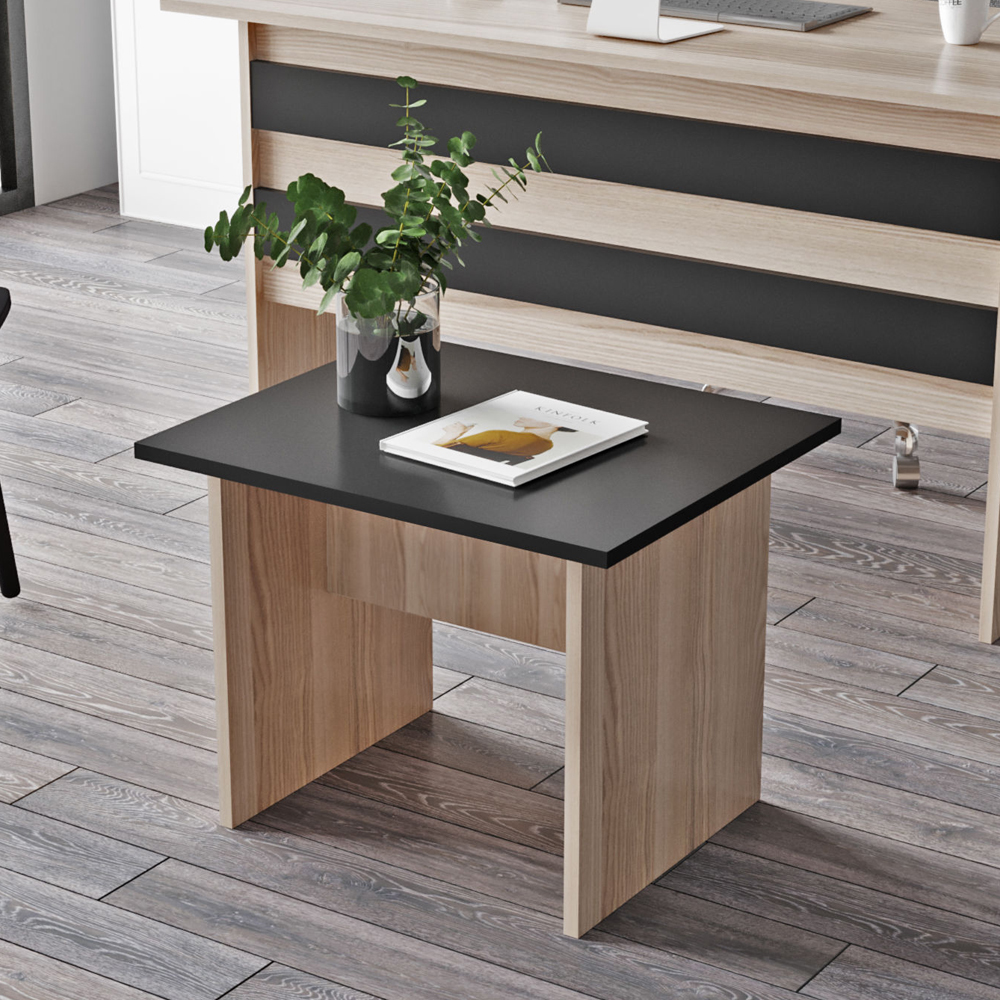 Prescott Wooden Executive Office Furniture Set with Drawer Cabinet in Oak and Black