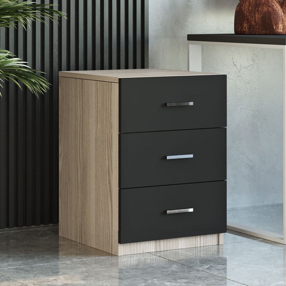Prescott Wooden Executive Office Furniture Set with Drawer Cabinet in Oak and Black