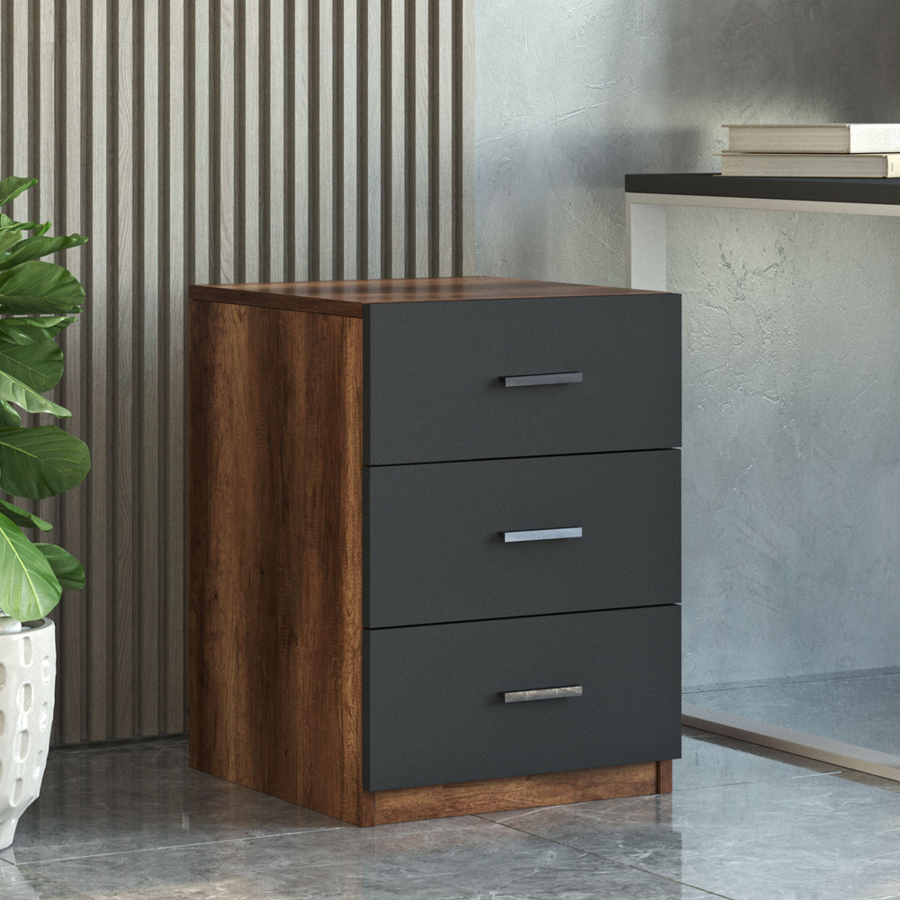 Prescott Wooden Executive Office Furniture Set with Drawer Cabinet in Walnut and Anthracite