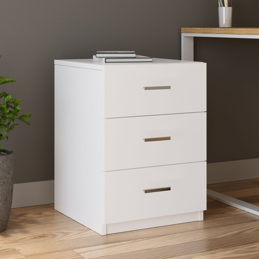 Prescott Wooden Executive Office Furniture Set with Drawer Cabinet in White