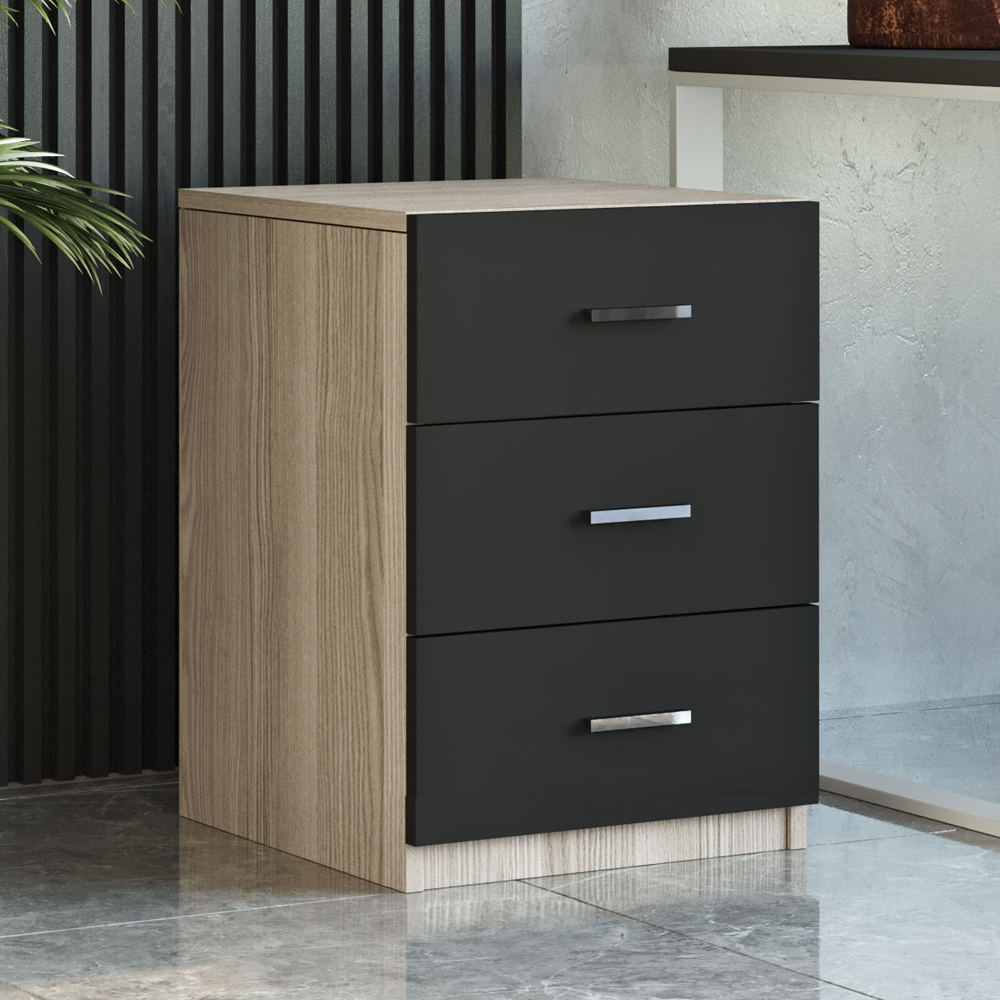 Prescott Wooden Executive Office Furniture Set with Storage Cabinet in Oak and Black
