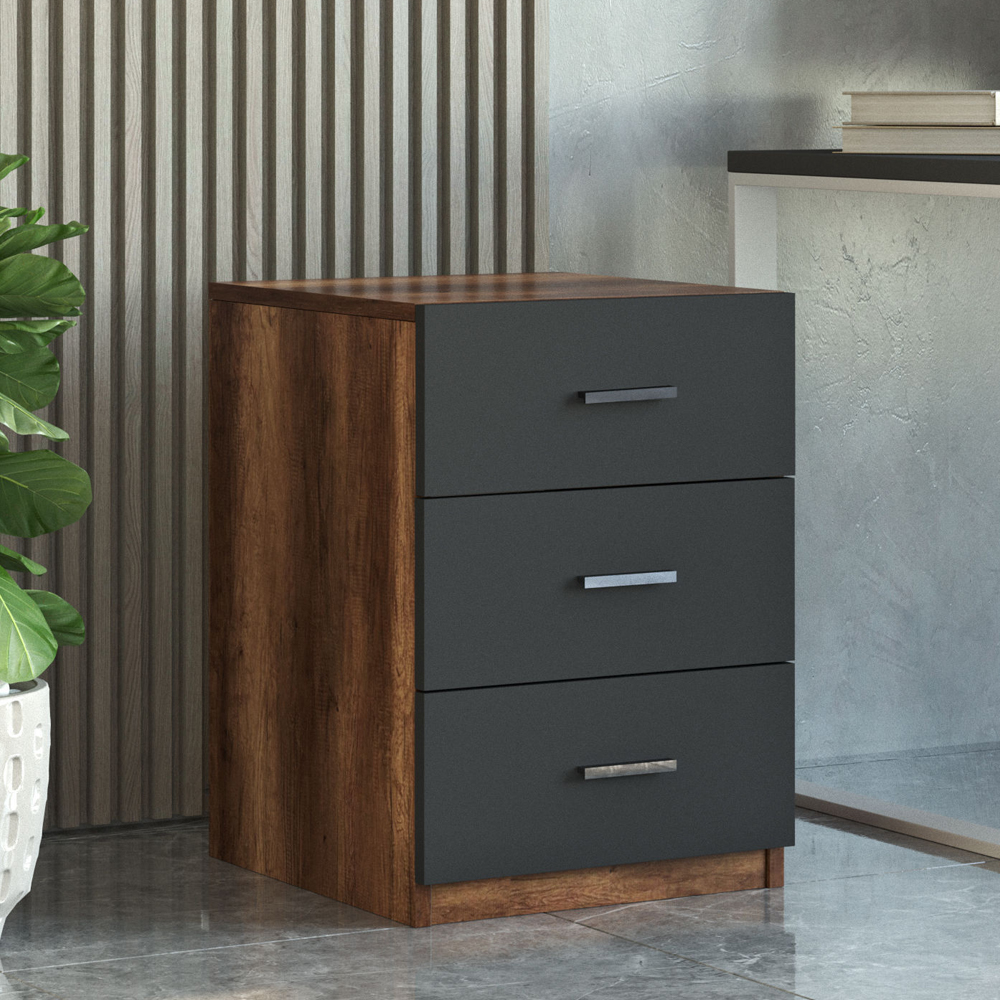 Prescott Wooden Executive Office Furniture Set with Storage Cabinet in Walnut and Anthracite