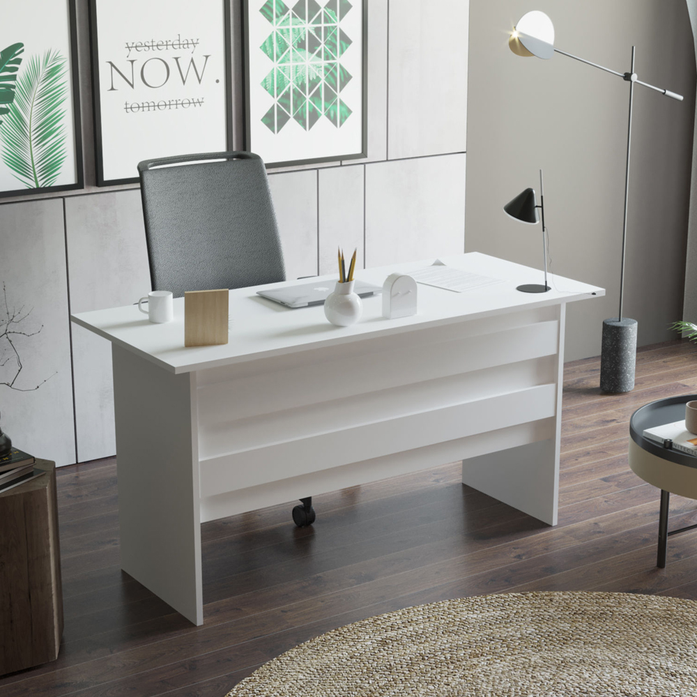 Prescott Wooden Executive Office Furniture Set with Storage Cabinet in White