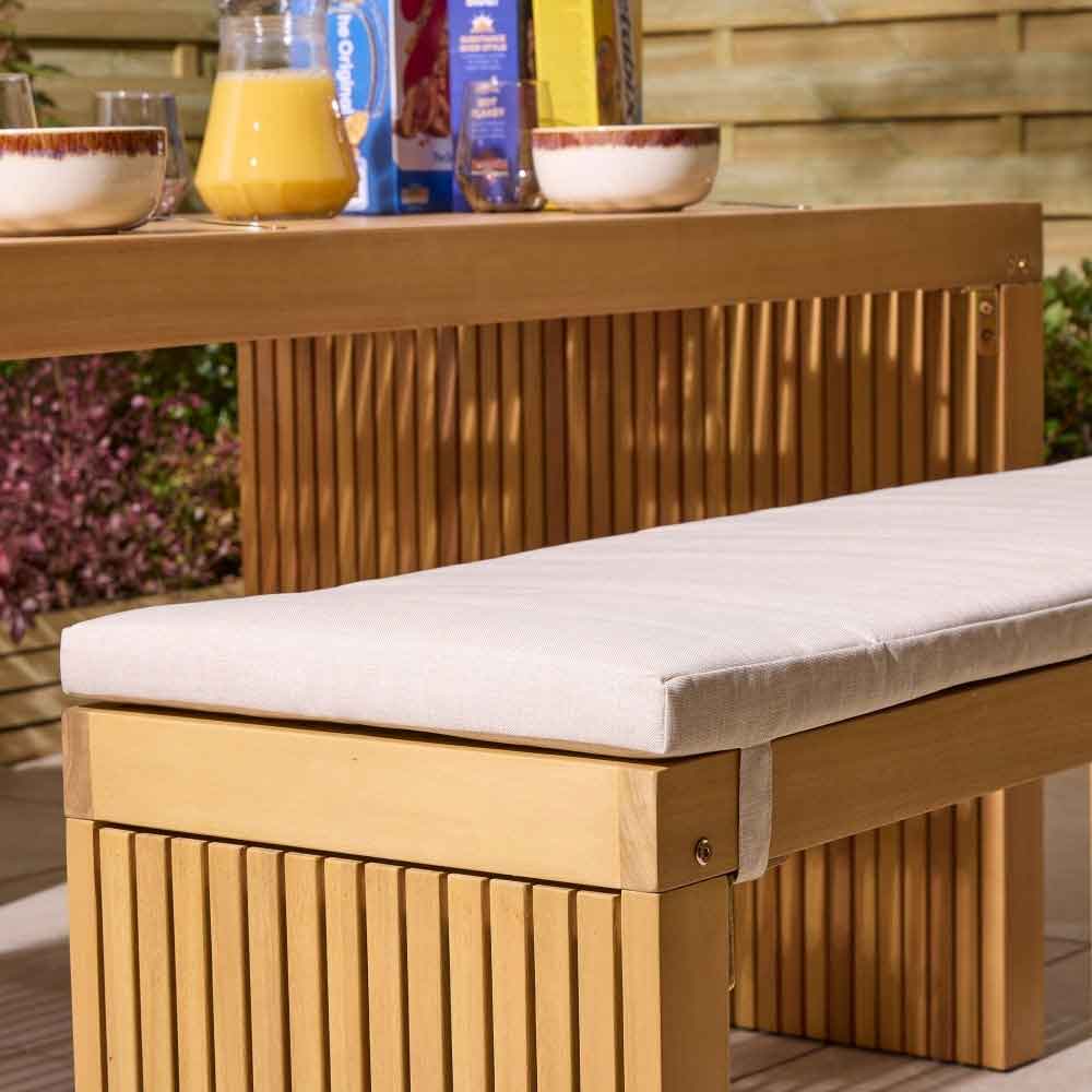 Prestige Wooden Garden Dining Table With 2 Benches and Cushions In Natural