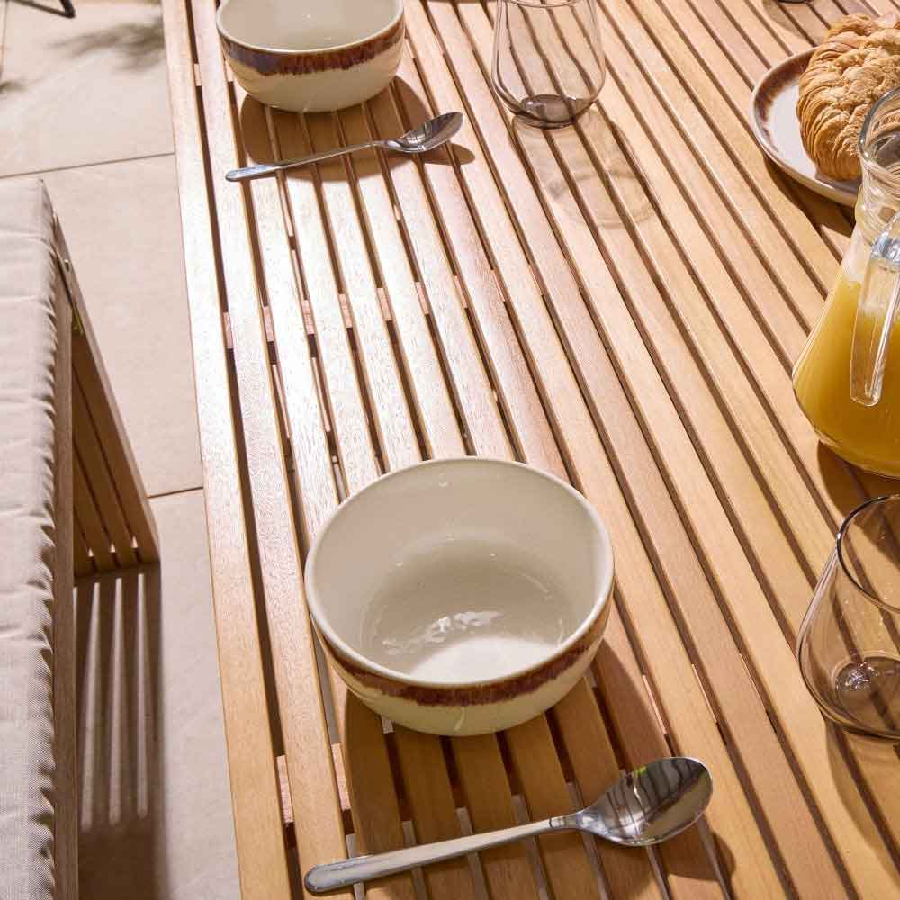 Prestige Wooden Garden Dining Table With 2 Benches and Cushions In Natural