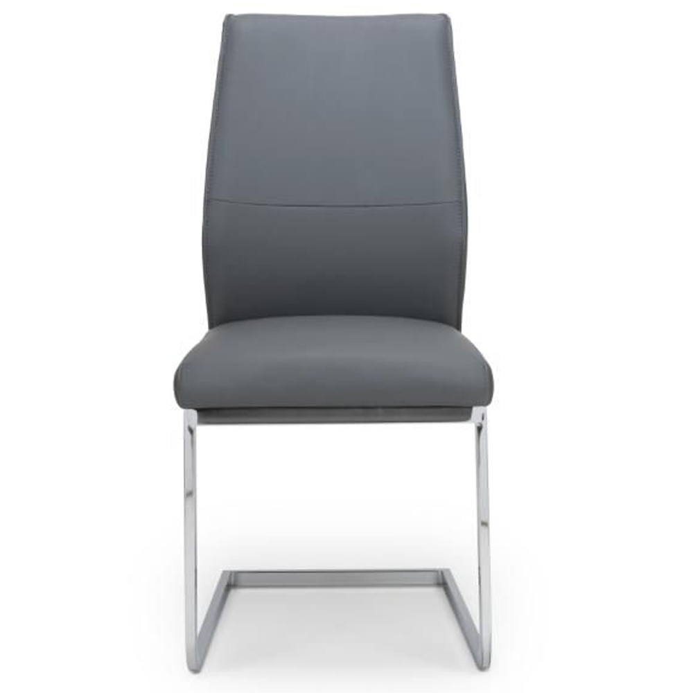 Prestina Grey Faux Leather Dining Chairs With Chrome Legs In Pair