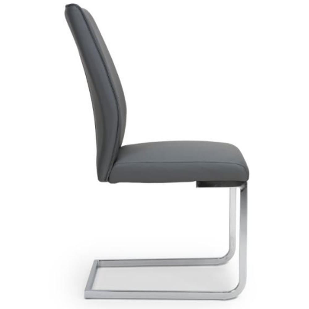 Prestina Grey Faux Leather Dining Chairs With Chrome Legs In Pair