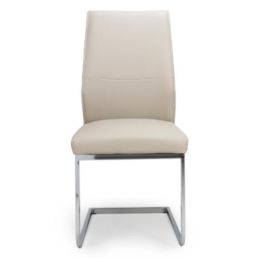 Prestina Taupe Faux Leather Dining Chairs With Chrome Legs In Pair