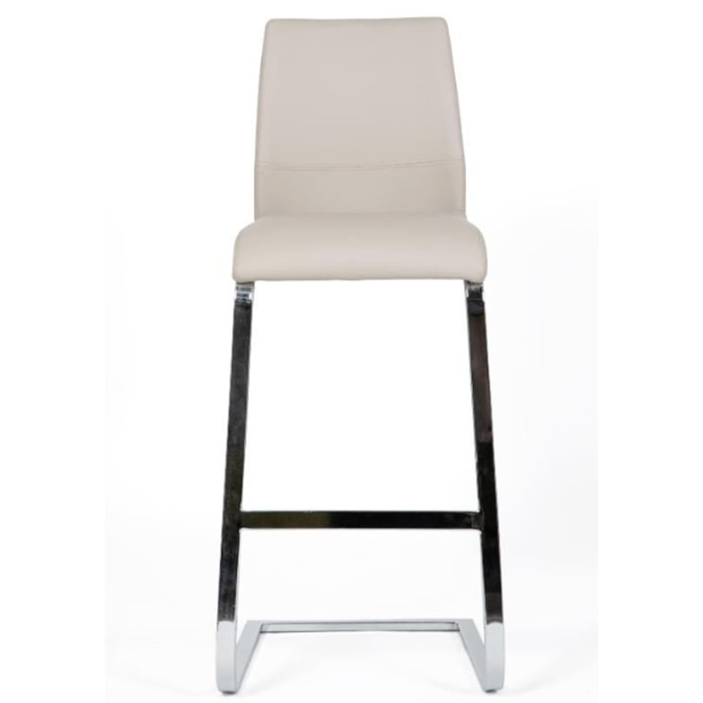 Prestina Taupe PU Leather Bar Stools With Chrome Legs In Pair