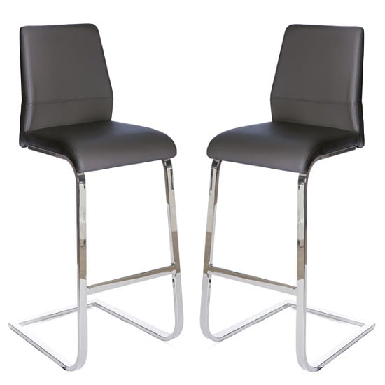 Prestina Bar Stool In Grey Pu With Chrome Legs In A Pair