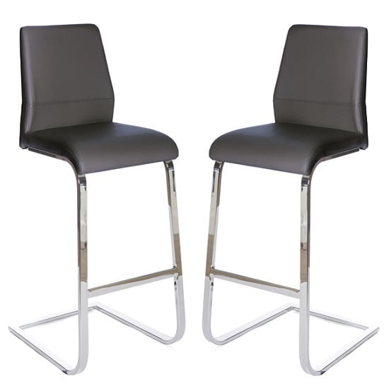 Product photograph of Prestina Bar Stool In Grey Pu With Chrome Legs In A Pair from Furniture in Fashion