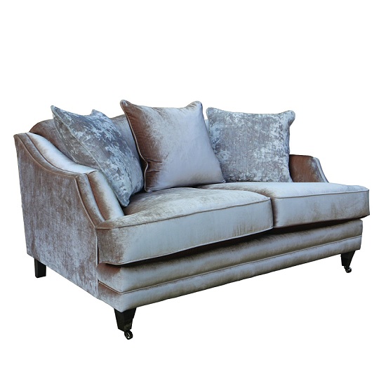 Preston 2 Seater Sofa In Champagne Velvet With Dark Wooden Legs