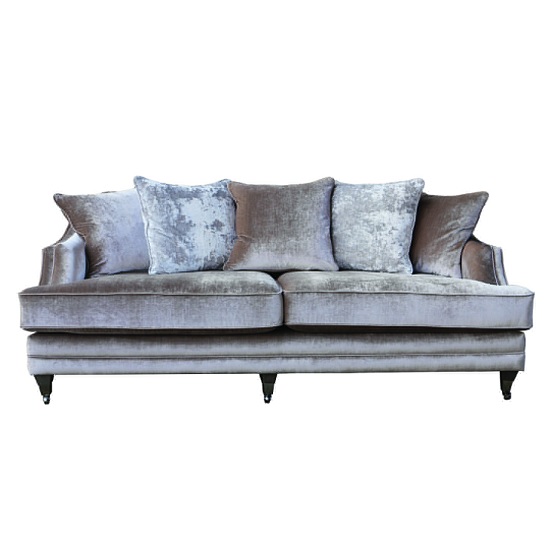 Preston 4 Seater Sofa In Champagne Velvet With Dark Wooden Legs
