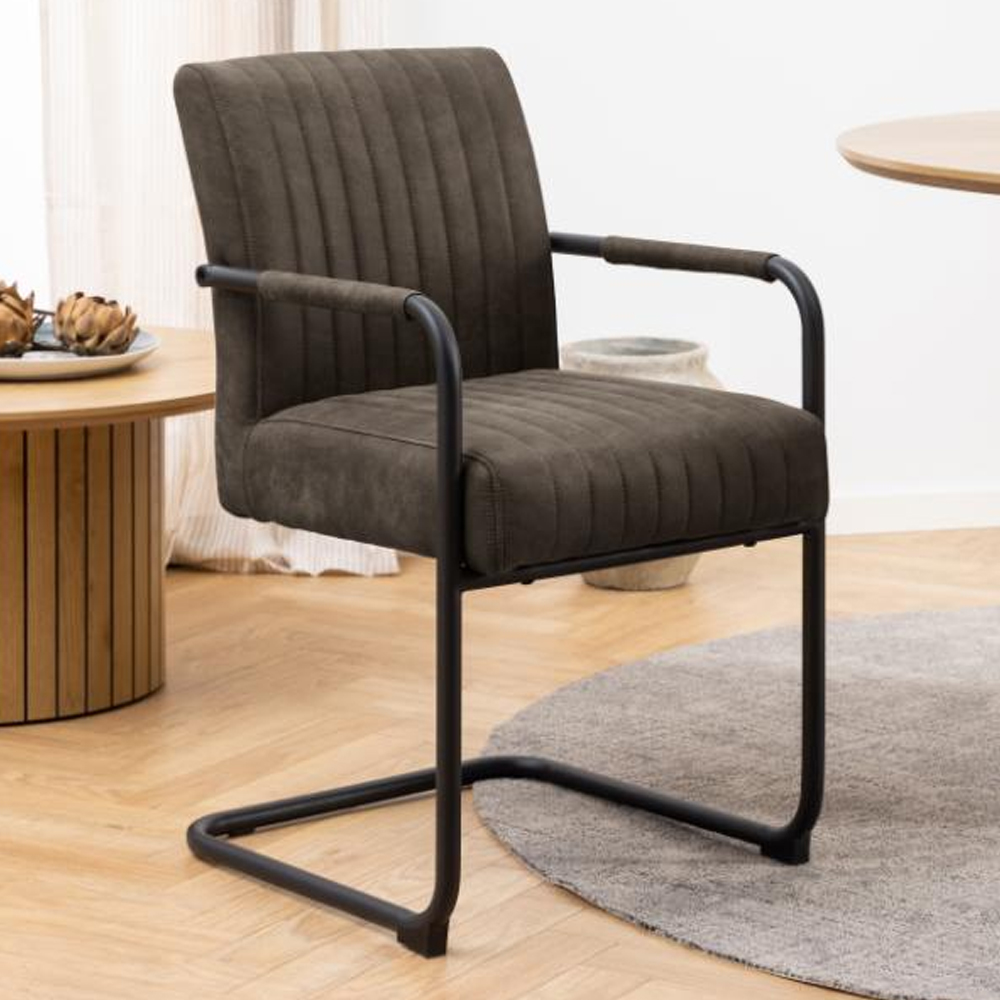 Preston Anthracite Fabric Dining Chairs In Pair