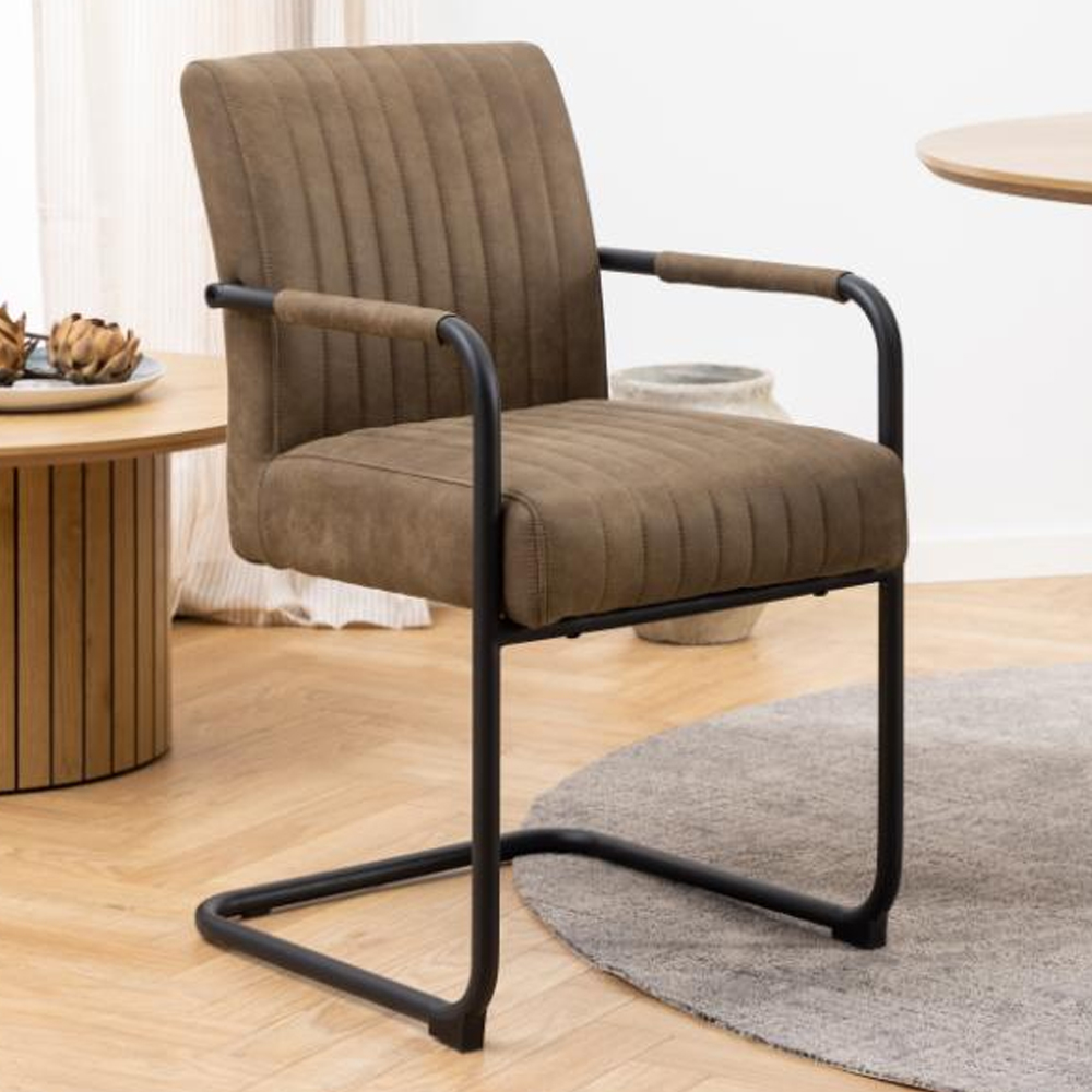 Preston Light Brown Fabric Dining Chairs In Pair