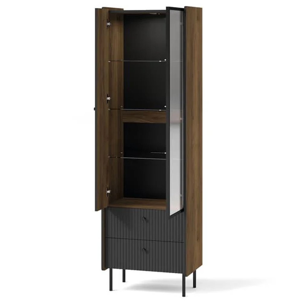 Preston Tall Wooden Display Cabinet With 2 Doors In Oak Walnut