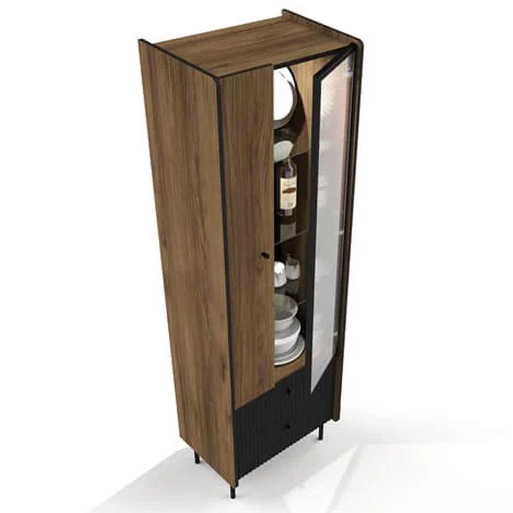 Preston Tall Wooden Display Cabinet With 2 Doors In Oak Walnut