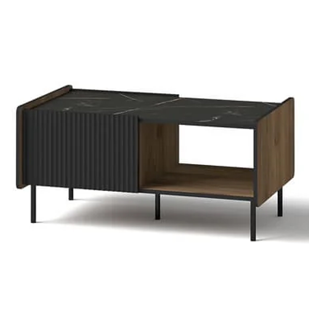Preston Wooden Coffee Table With 2 Doors In Oak Walnut