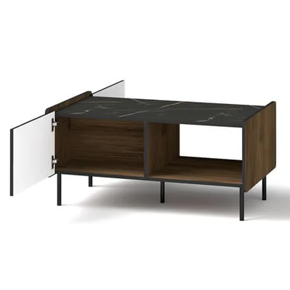 Preston Wooden Coffee Table With 2 Doors In Oak Walnut