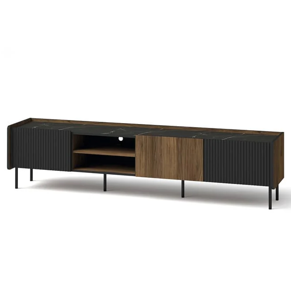 Preston Wooden TV Stand With 3 Doors In Oak Walnut
