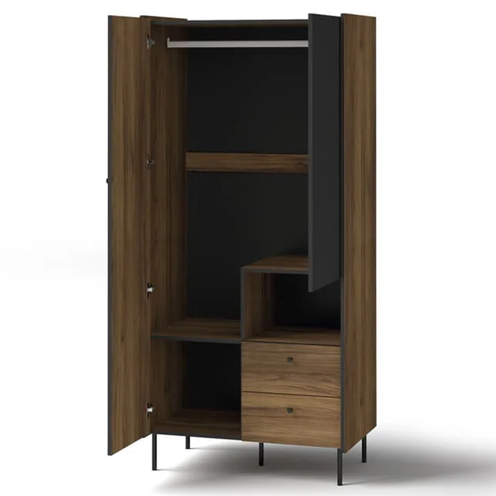 Preston Wooden Wardrobe With 2 Doors In Oak Walnut